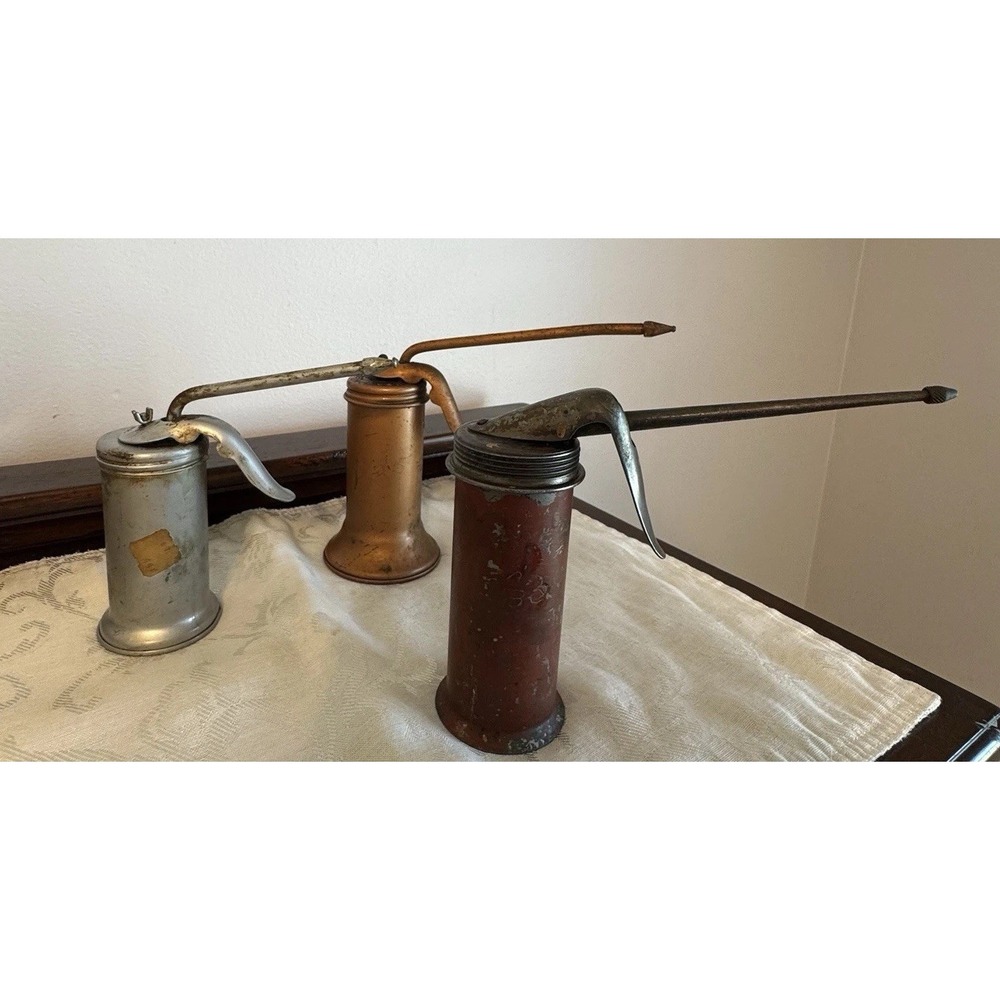4 Vintage EAGLE- Eaglet 58 Oil Pump Oiler Can Copper Finish Made In USA & Others